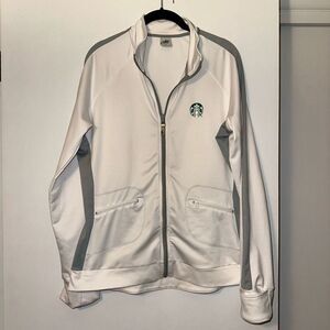 Alo Rare Womens White Full Zipper Starbucks Coffee Jacket Size Large